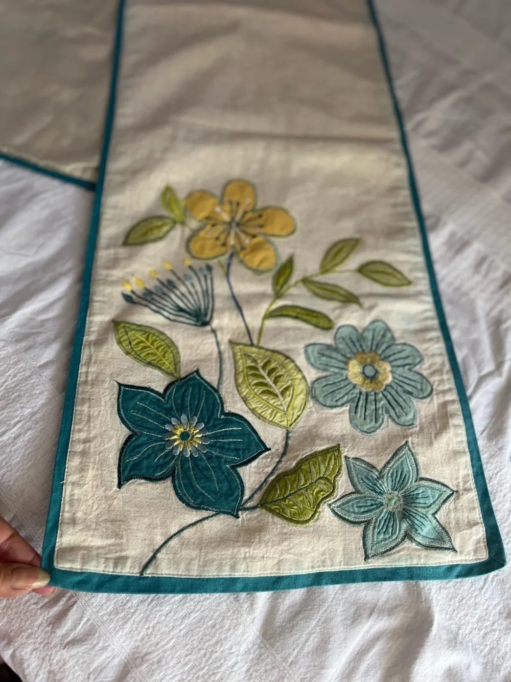 Linen Embroidered Table Runner • Lined • 13” x 72”
